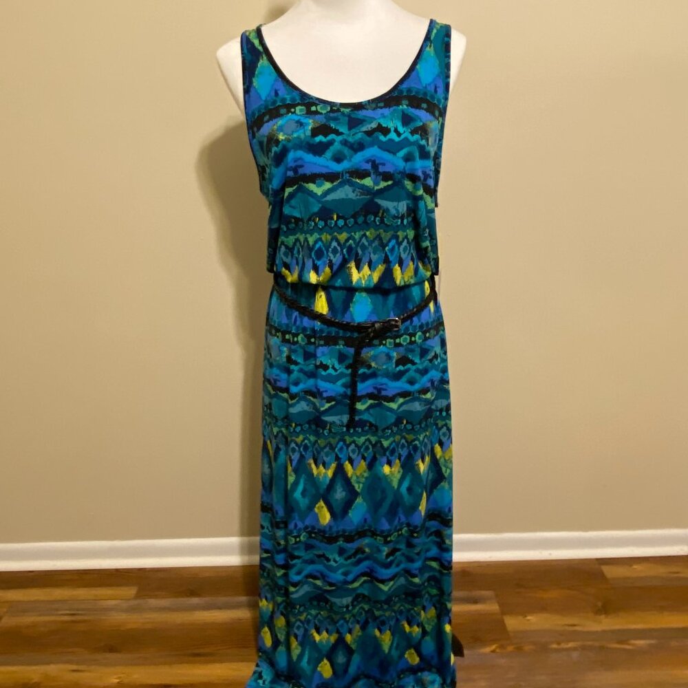 Fever Casual Blue Print Maxi Dress, Size Small